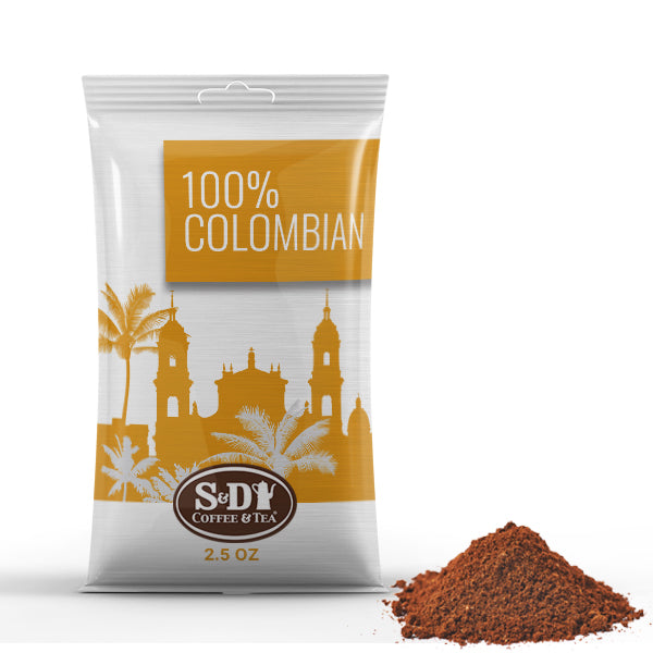 100% Colombian Ground Coffee Pack-100ct-2.5oz-S&D Coffee & Tea